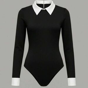 Chic Black Bodysuit with White Collar